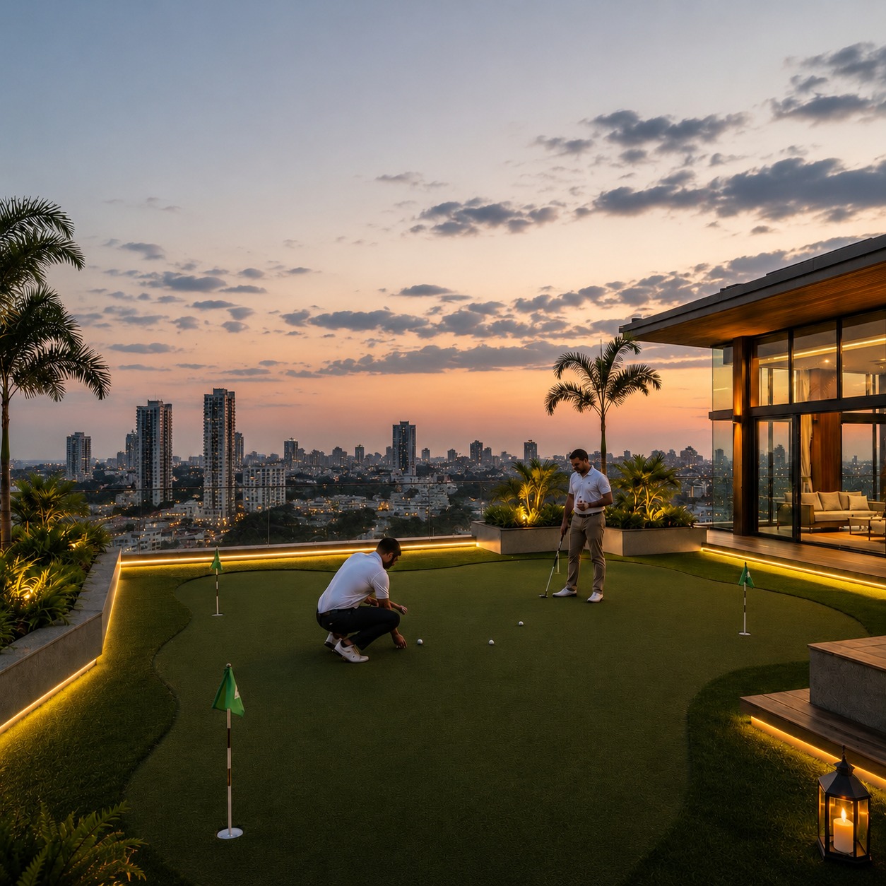 Rooftop golf putting area above Colombo