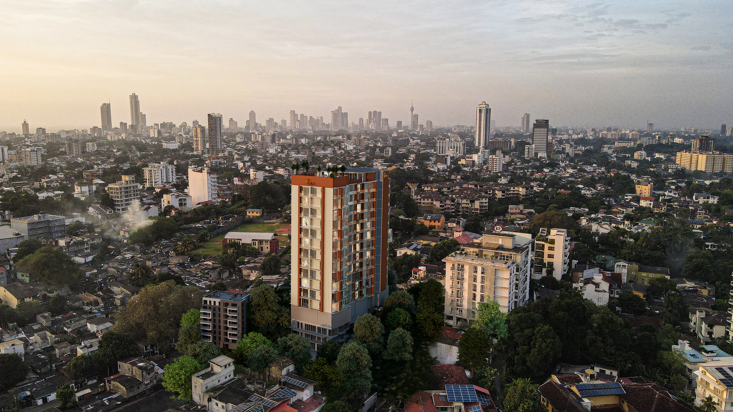 Trillium Duplex Residences rising above the Colombo skyline at dusk